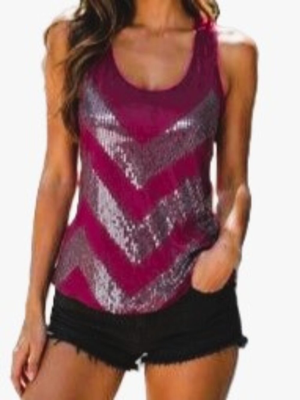 RUE 21 Raspberry Ted Sequin Chevron Tank Top Womens XL